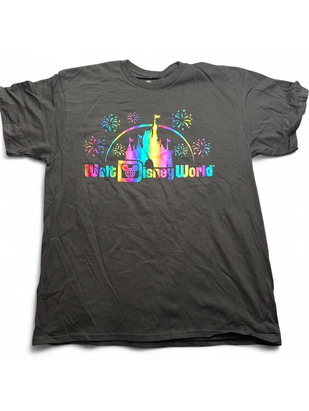 Disney World Rainbow Holographic Castle T-Shirt - L